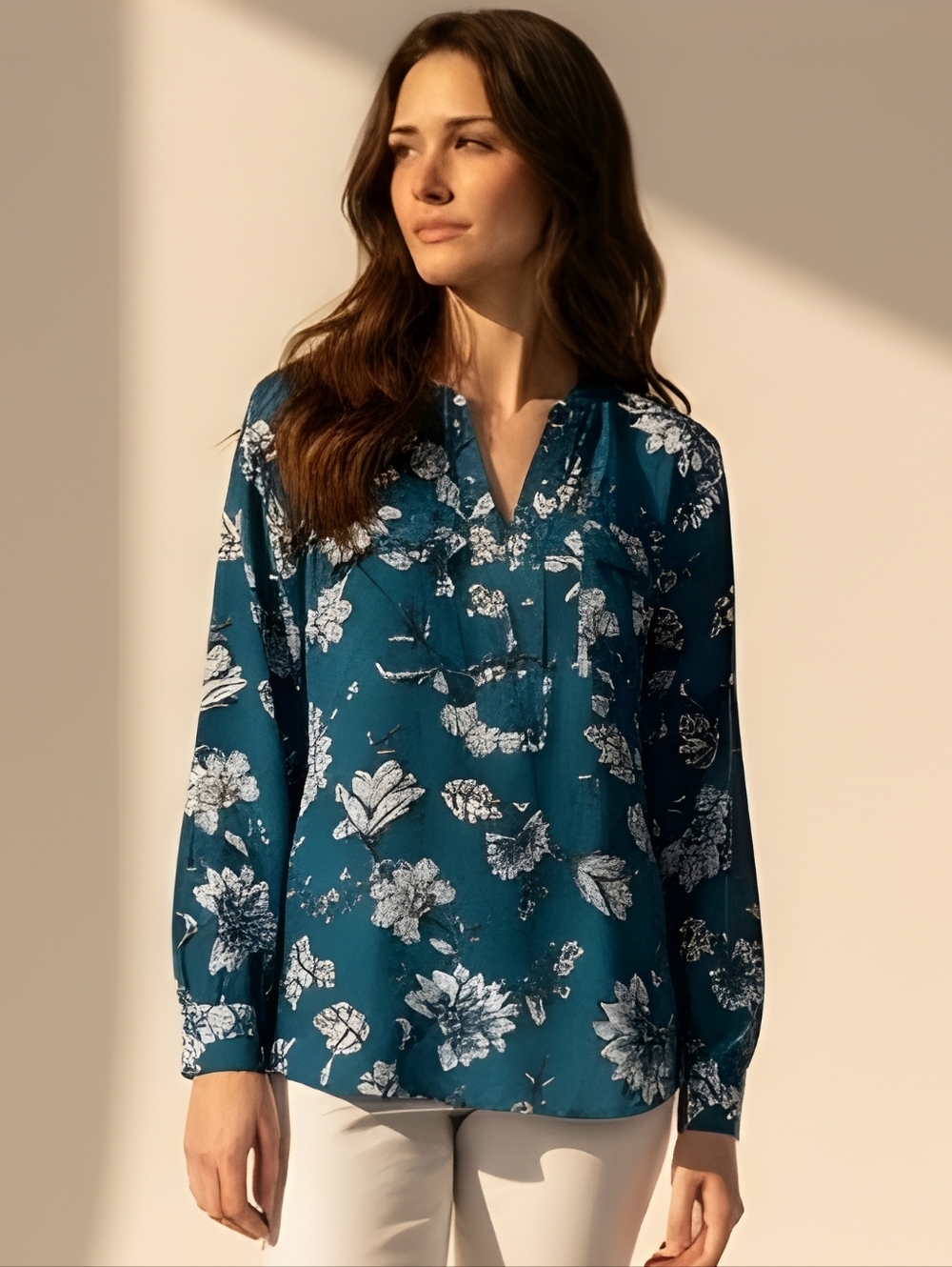 a.n.a Teal Floral Blouse Size Medium